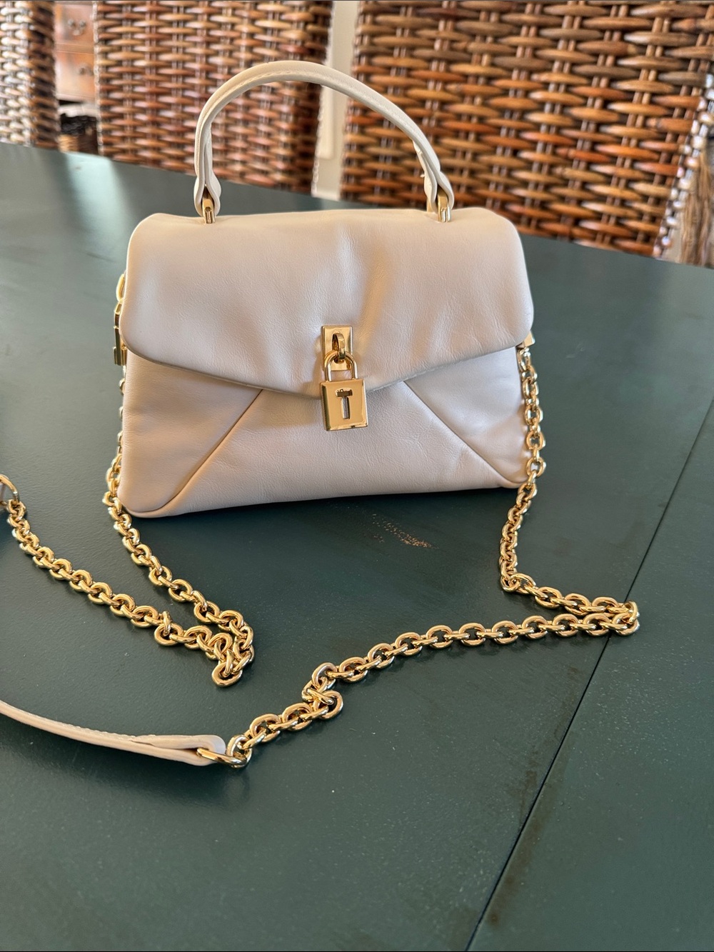 Ted Baker London Cream Leather Top-Handle Shoulder Bag with Gold Chain. Perfect.